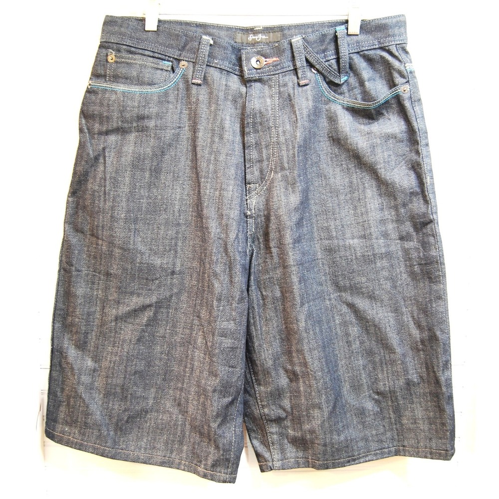 Y2K Sean‎ John Jean Shorts Size 32 Men's Dark wash Denim Pocket Logo Vtg Jorts